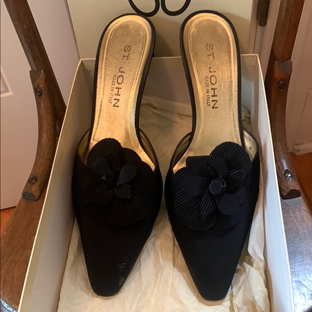 St. John Women's Black Mules with Floral Accent